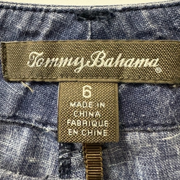 Tommy Bahama Blue Washed Linen Cargo Cropped Pants. Front, Back Pockets, Zipper - Picture 3 of 11
